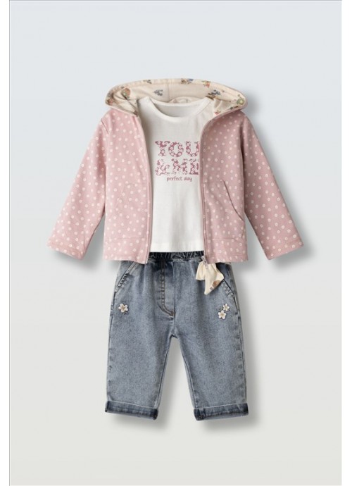 15372-Σετ παντελόνι τζην με μπλούζα και μπουφάν Εβίτα