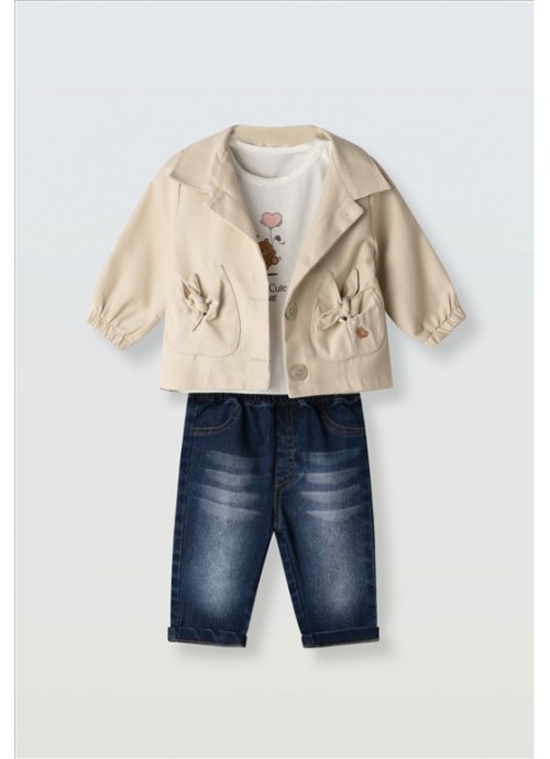 15355-Σετ παντελόνι τζην με μπλούζα και μπουφάν Εβίτα