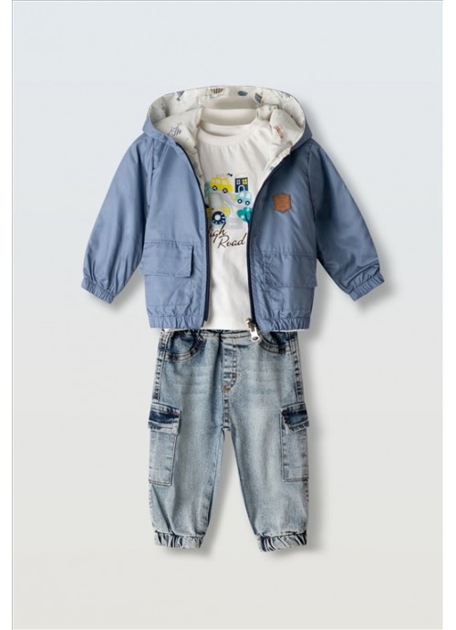 15285-Σετ παντελόνι τζην με μπλούζα και μπουφάν Hashtag