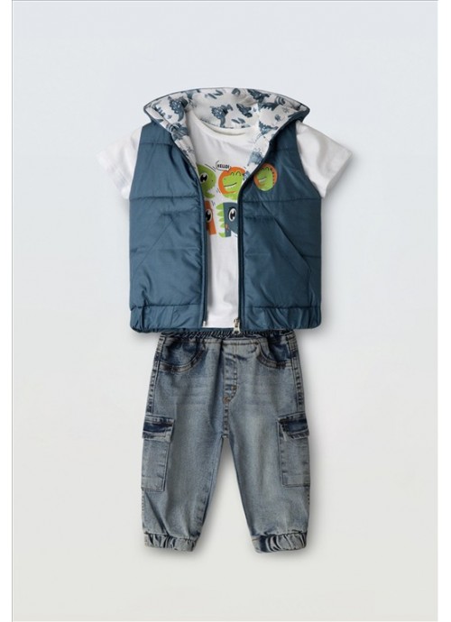 15290-Σετ παντελόνι τζην με μπλούζα και μπουφάν Hashtag