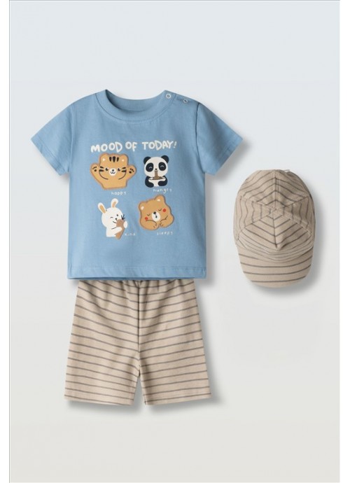 15335-Σετ σορτσάκι με μπλούζα και καπέλο Hashtag