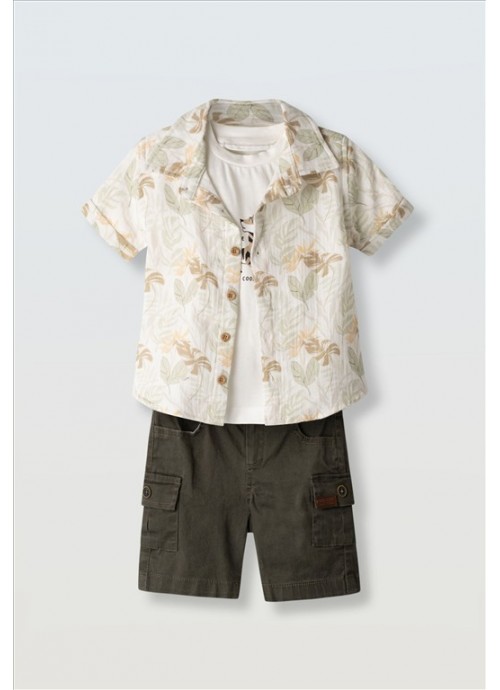 15343-Σετ βερμούδα με μπλούζα και πουκάμισο Hashtag