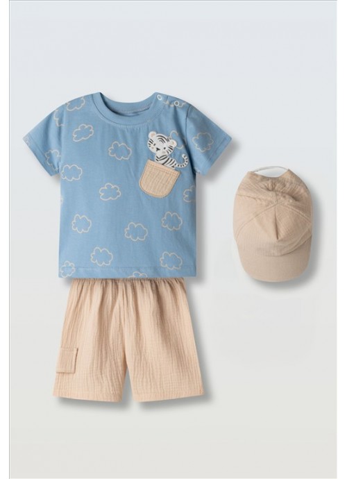 15344-Σετ σορτσάκι με μπλούζα και καπέλο Hashtag