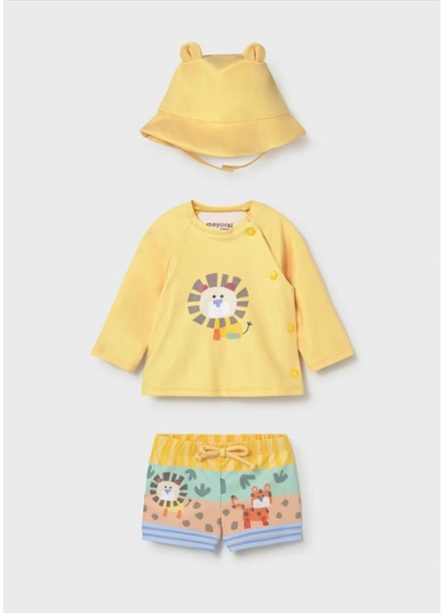 15623-Μαγιό με μπλούζα ηλιοπροστασίας και καπέλο Mayoral