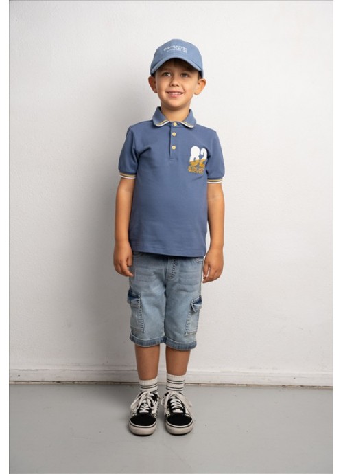 15727-Σετ σορτσάκι τζην με μπλούζα πόλο Hashtag