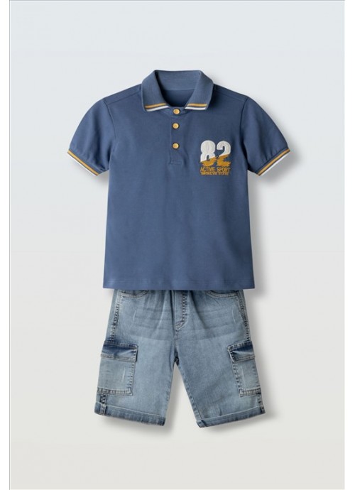 Σετ σορτσάκι τζην με μπλούζα πόλο Hashtag