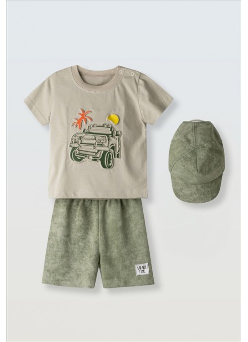 15716-Σετ σορτσάκι με μπλούζα και καπέλο Hashtag