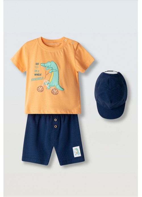 15321-Σετ σορτσάκι με μπλούζα και καπέλο Hashtag