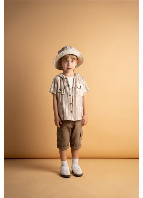 15781-Σετ βερμούδα με πουκάμισο και μπλούζα Hashtag