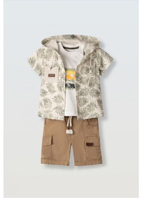15782-Σετ βερμούδα με πουκάμισο και μπλούζα Hashtag