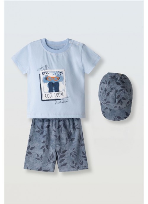 15783-Σετ σορτσάκι με μπλούζα και καπέλο Hashtag