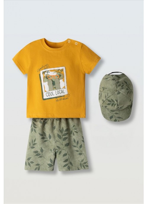 15784-Σετ σορτσάκι με μπλούζα και καπέλο Hashtag