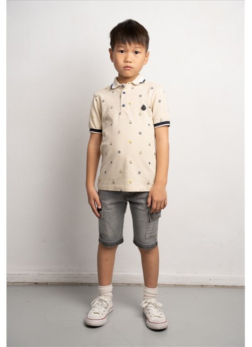 15770-Σετ βερμούδα τζην με μπλούζα πόλο Hashtag