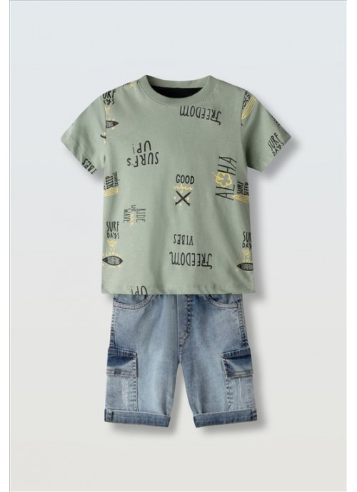 15766-Σετ βερμούδα τζην με μπλούζα Hashtag