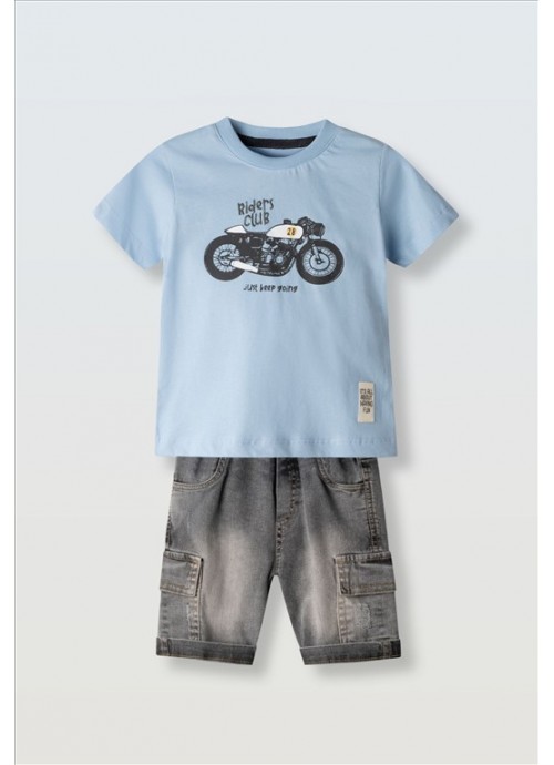 15767-Σετ βερμούδα τζην με μπλούζα Hashtag