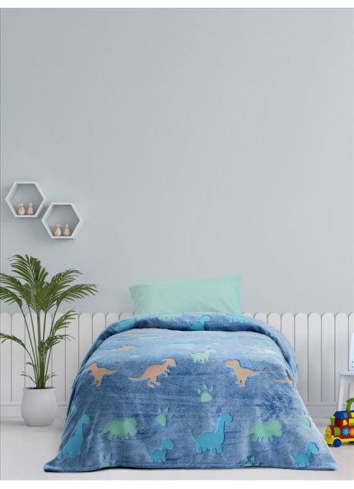 16483-Κουβέρτα Fleece Μονή Shiny Dinos 150X220 KOCOON KIDS.